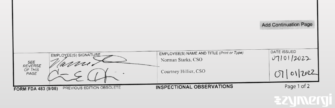 Norman K. Starks FDA Investigator Courtney E. Hillier FDA Investigator 