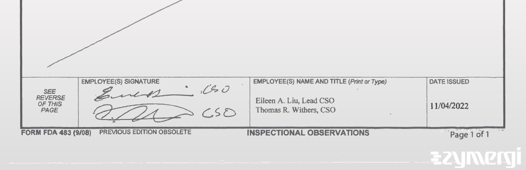 Thomas R. Withers FDA Investigator Eileen A. Liu FDA Investigator 