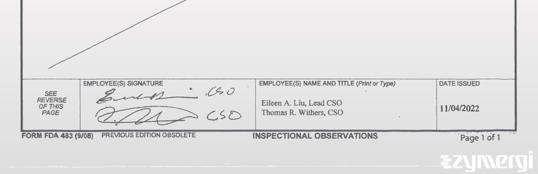Thomas R. Withers FDA Investigator Eileen A. Liu FDA Investigator