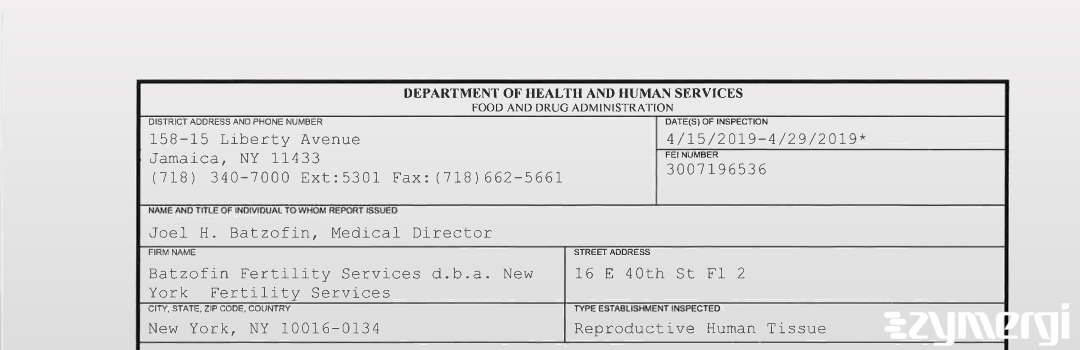 FDANews 483 Batzofin Fertility Services d.b.a. New York Fertility Services Apr 29 2019 top