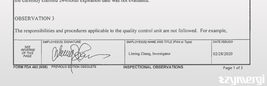 Liming Zhang FDA Investigator 