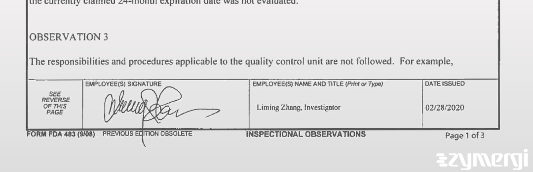 Liming Zhang FDA Investigator