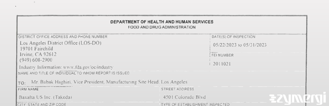 FDANews 483 Baxalta US Incorporated May 31 2023 top