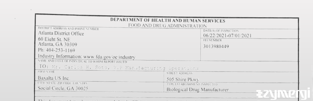 FDANews 483 Baxalta US Inc. Jul 1 2021 top