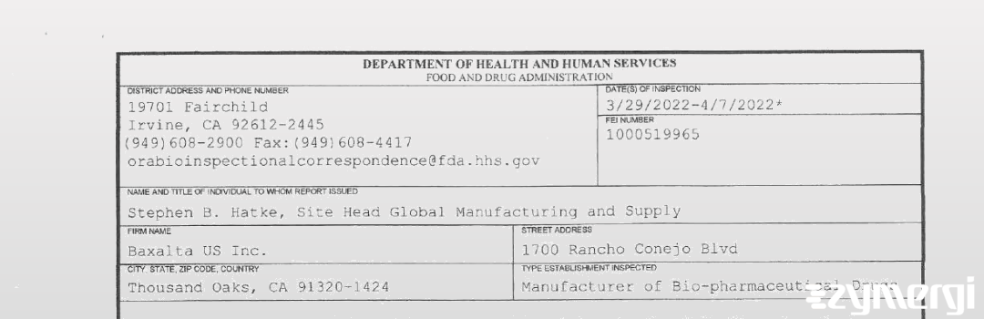 FDANews 483 Baxalta US Inc. Apr 7 2022 top