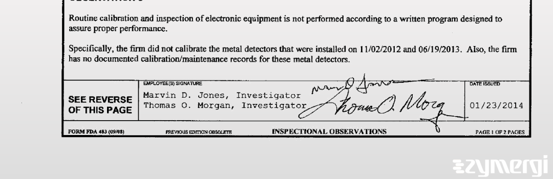 Thomas O. Morgan FDA Investigator Marvin D. Jones FDA Investigator 