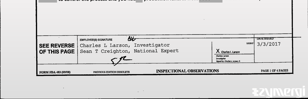 Charles L. Larson FDA Investigator Sean T. Creighton FDA Investigator 