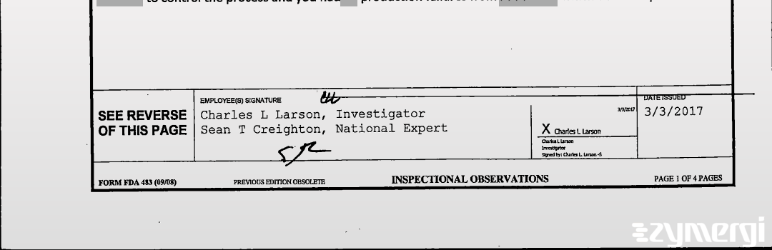 Charles L. Larson FDA Investigator Sean T. Creighton FDA Investigator