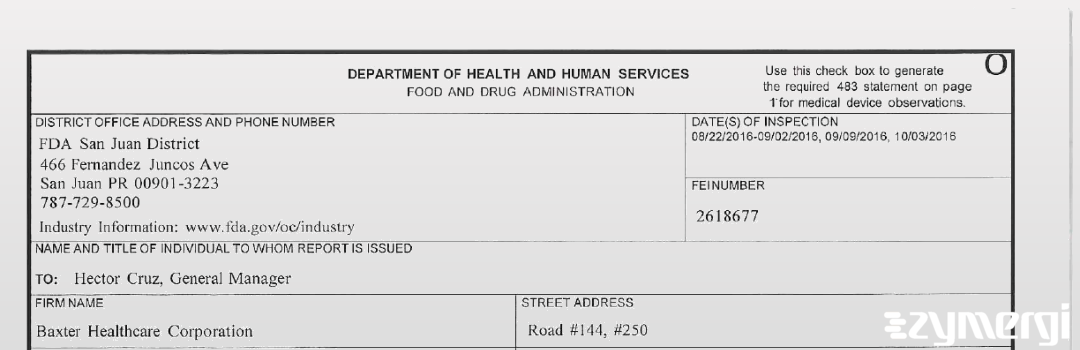 FDANews 483 Baxter Healthcare Corporation Oct 3 2016 top