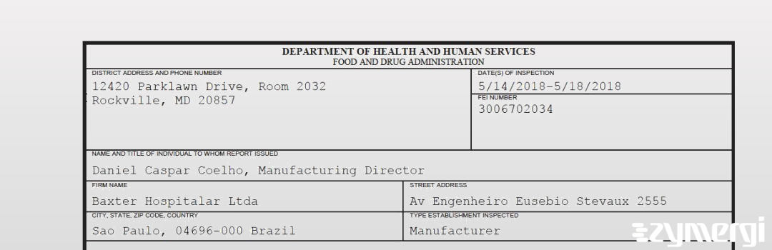 FDANews 483 Baxter Hospitalar Ltda May 18 2018 top