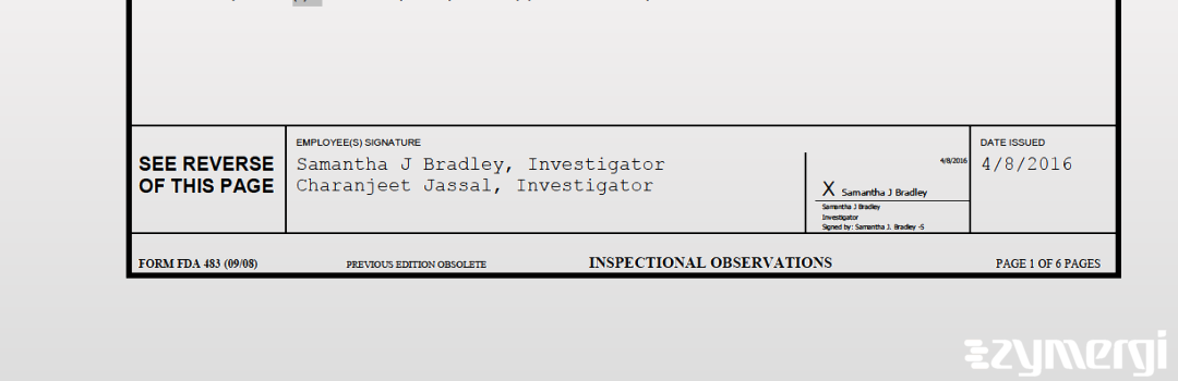 Samantha J. Bradley FDA Investigator Charanjeet Jassal FDA Investigator 