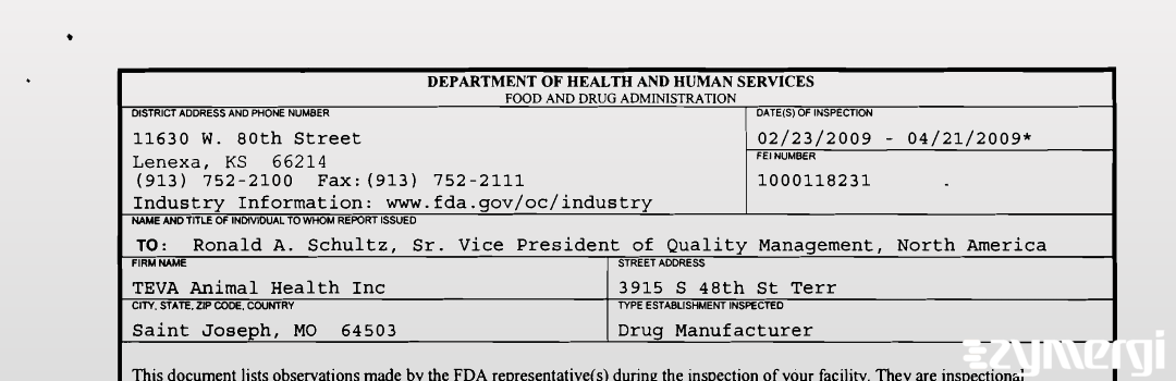 FDANews 483 Bayer Healthcare Animal Health Inc Apr 21 2009 top