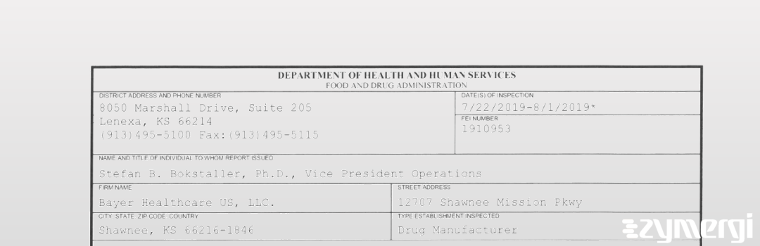 FDANews 483 Bayer Healthcare US, LLC. Aug 1 2019 top