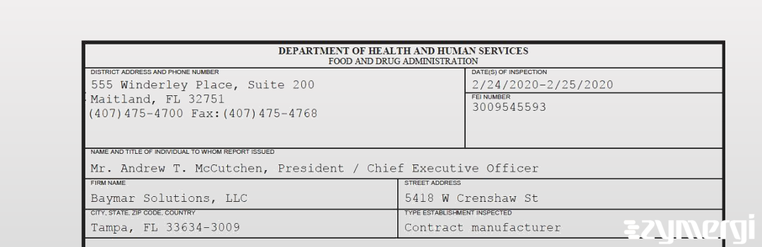 FDANews 483 Baymar Solutions, LLC Feb 25 2020 top