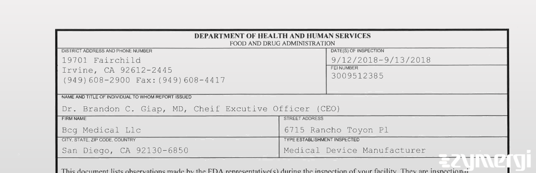 FDANews 483 BCG Medical Inc Sep 13 2018 top