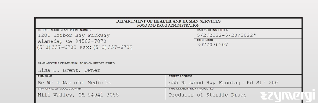 FDANews 483 Be Well Natural Medicine May 20 2022 top