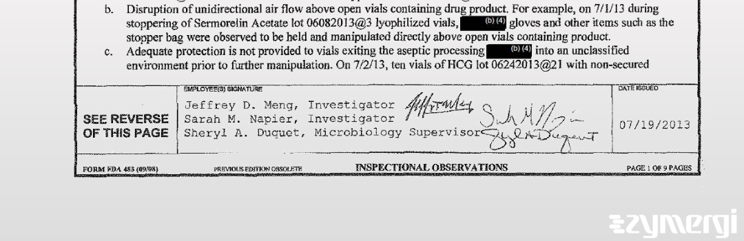 Jeffrey D. Meng FDA Investigator Sarah M. Napier FDA Investigator Sheryl A. Duquet FDA Investigator 