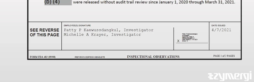 Patty P. Kaewussdangkul FDA Investigator Michelle A. Krayer FDA Investigator