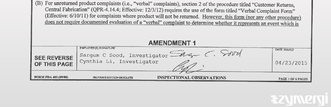 Sargum C. Sood FDA Investigator Cynthia Li FDA Investigator Cynthia L. Aycock FDA Investigator