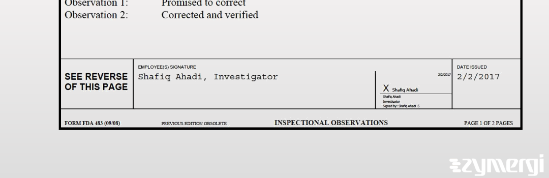 Shafiq Ahadi FDA Investigator