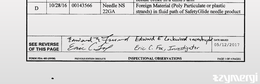 Edward E. Lockwood FDA Investigator Eric C. Fox FDA Investigator 