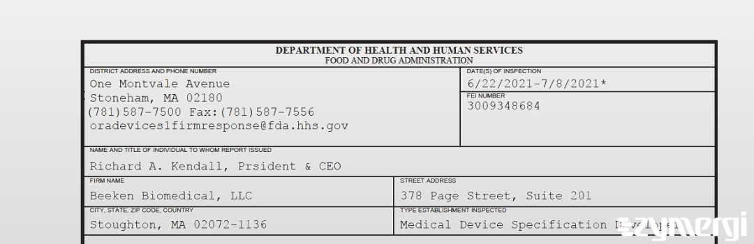 FDANews 483 Beeken Biomedical, LLC Jul 8 2021 top