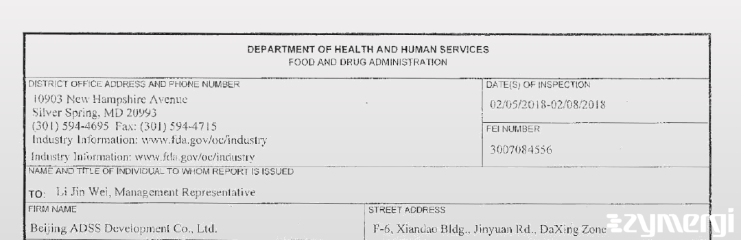 FDANews 483 Beijing ADSS Development Co., Ltd. Feb 8 2018 top