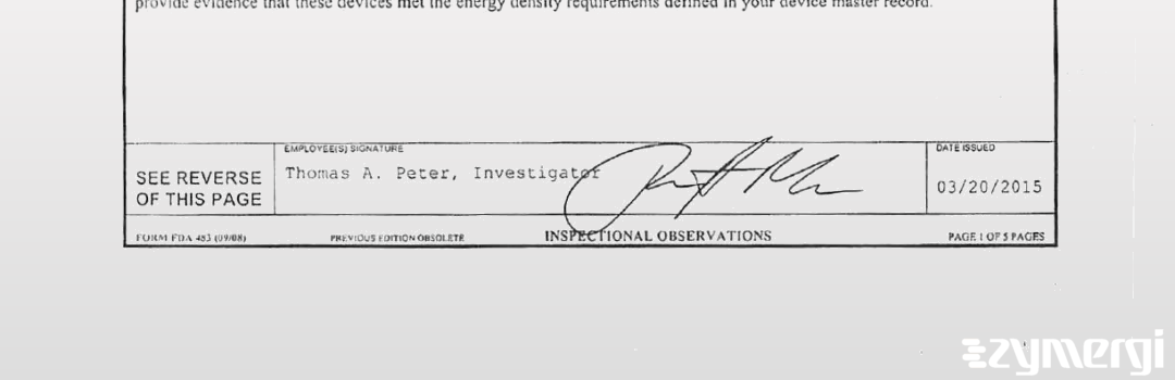 Thomas A. Peter FDA Investigator Medical Device Specialist 