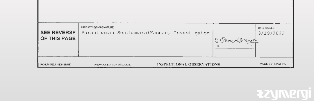 Paranthaman SenthamaraiKannan FDA Investigator 