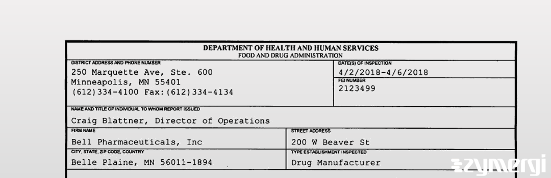 FDANews 483 Bell Pharmaceuticals, Inc Apr 6 2018 top