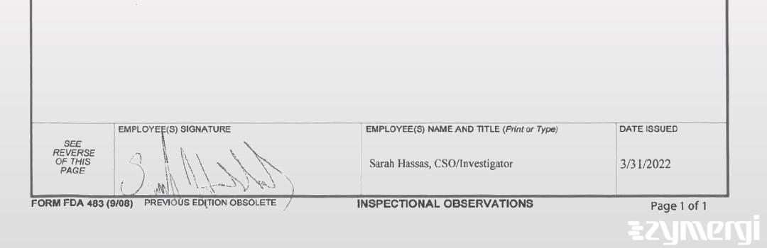 Sarah A. Hassas FDA Investigator 