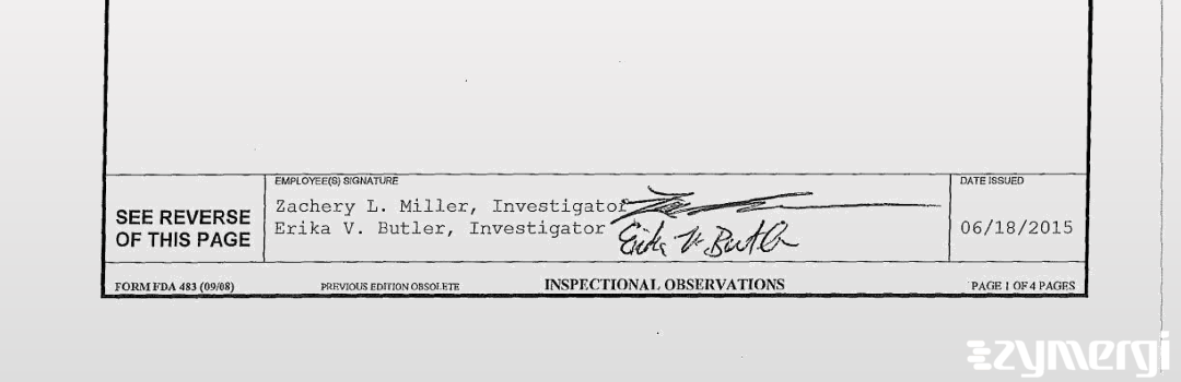 Erika V. Butler FDA Investigator Zachery L. Miller FDA Investigator 