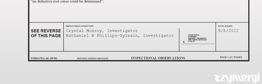 Crystal Monroy FDA Investigator Nathaniel B. Phillips Sylvain FDA Investigator Phillips Sylvain, Nathaniel B FDA Investigator 