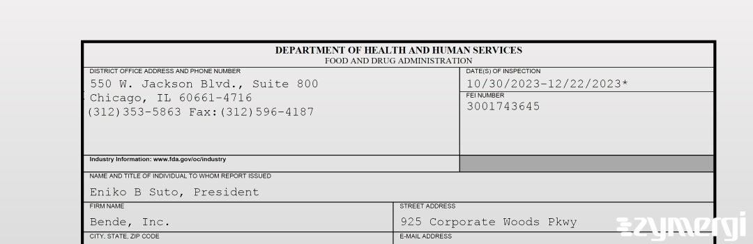 FDANews 483 Bende, Inc. Dec 22 2023 top