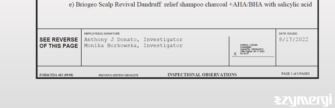 Monika Borkowska FDA Investigator Anthony J. Donato FDA Investigator 