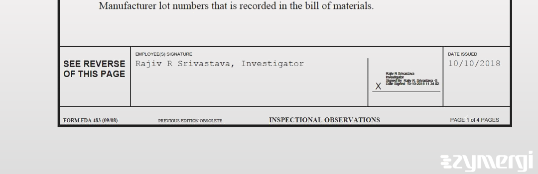 Rajiv R. Srivastava FDA Investigator 