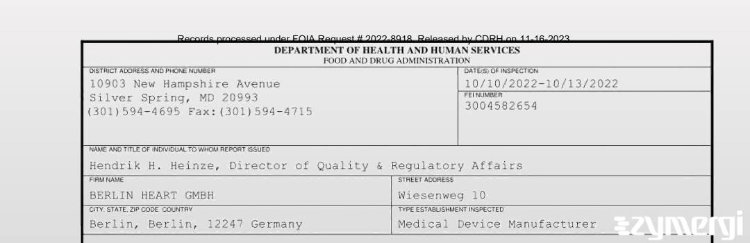 FDANews 483 BERLIN HEART GMBH Oct 13 2022 top