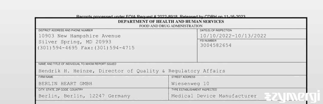 FDANews 483 BERLIN HEART GMBH Oct 13 2022 top