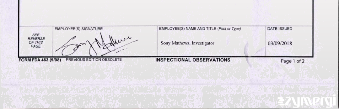 Sony Mathews FDA Investigator 