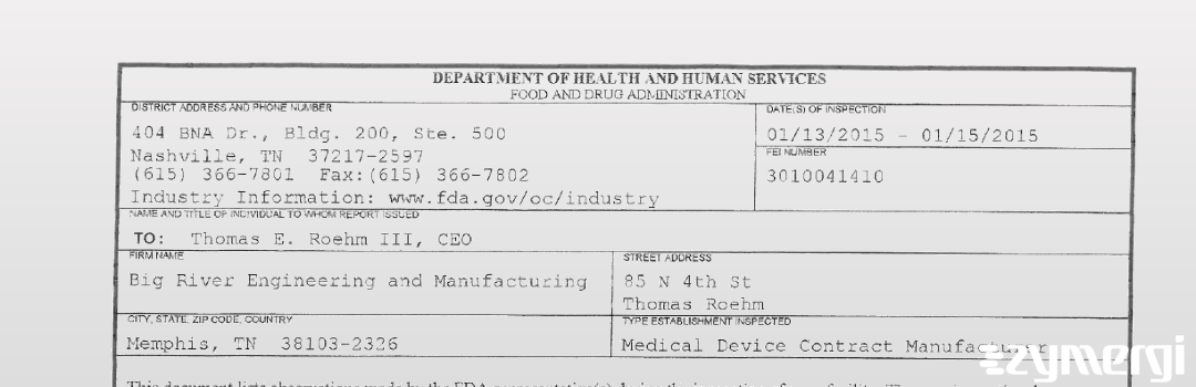 FDANews 483 Big River Engineering and Manufacturing Jan 15 2015 top