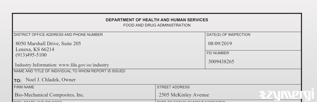 FDANews 483 Bio-Mechanical Composites, Inc. Aug 9 2019 top