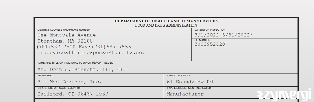 FDANews 483 Bio-Med Devices, Inc. Mar 31 2022 top