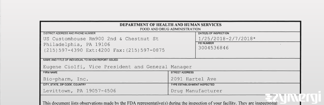 FDANews 483 Bio-pharm, Inc. Feb 7 2018 top