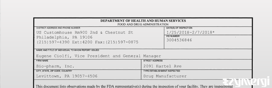 FDANews 483 Bio-pharm, Inc. Feb 7 2018 top