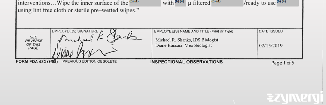Michael Shanks FDA Investigator Diane L. Raccasi FDA Investigator 