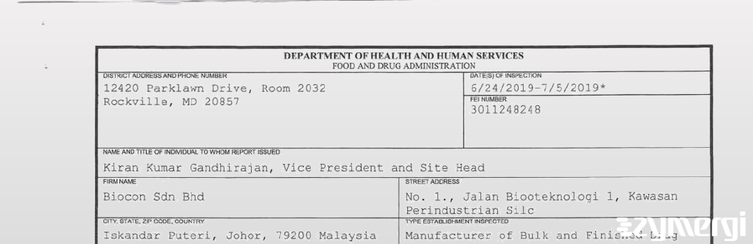 FDANews 483 Biocon Sdn Bhd Jul 5 2019 top