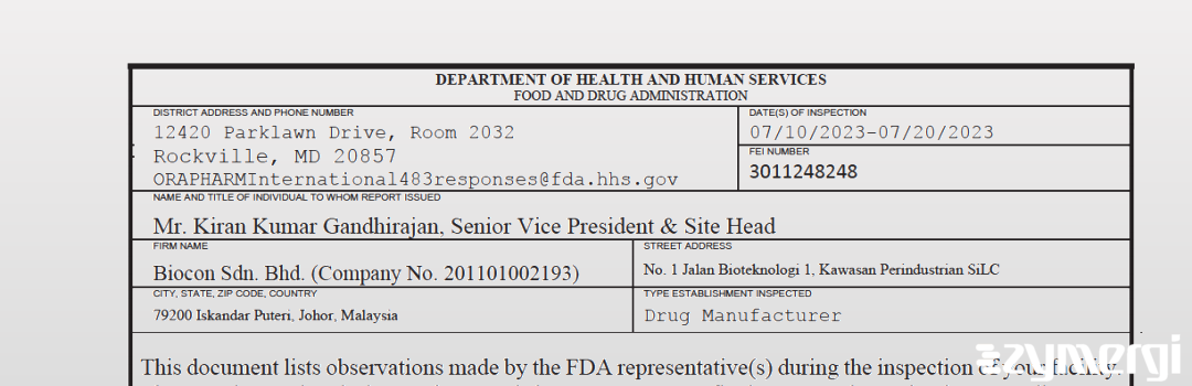 FDANews 483 Biocon Sdn Bhd Jul 20 2023 top