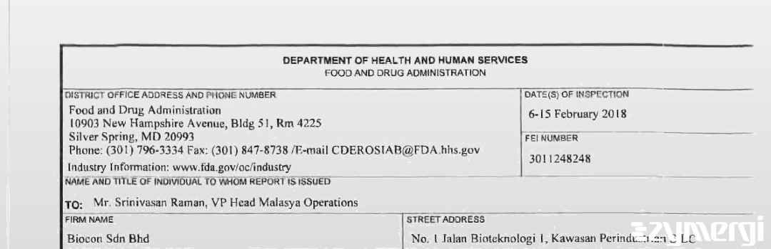 FDANews 483 Biocon Sdn Bhd Feb 15 2018 top