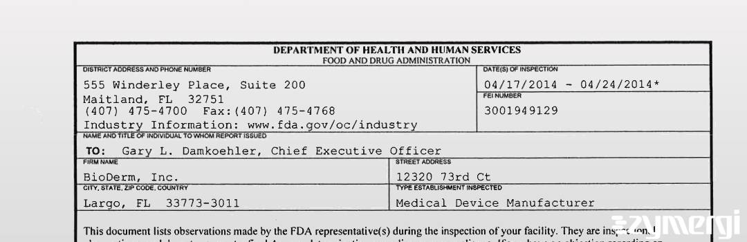 FDANews 483 BioDerm, Inc. Apr 24 2014 top