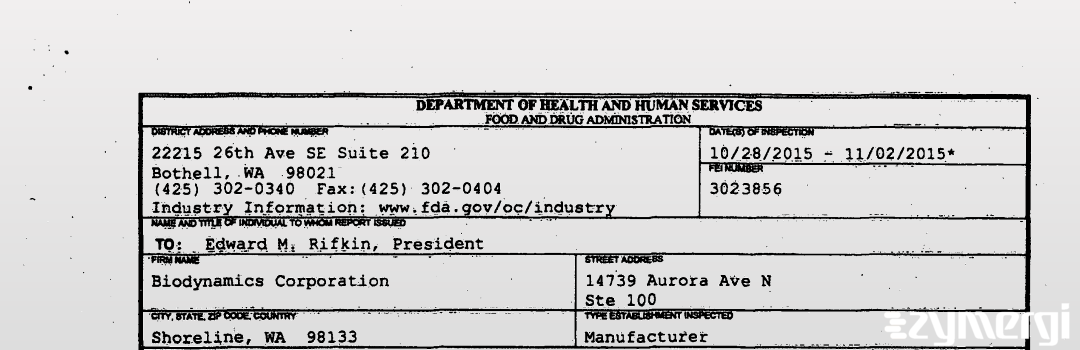 FDANews 483 Biodynamics Corporation Nov 2 2015 top